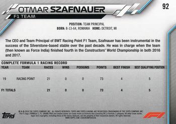 2020 Topps Chrome Formula 1 #92 Otmar Szafnauer Back