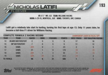 2020 Topps Chrome Formula 1 #193 Nicholas Latifi Back