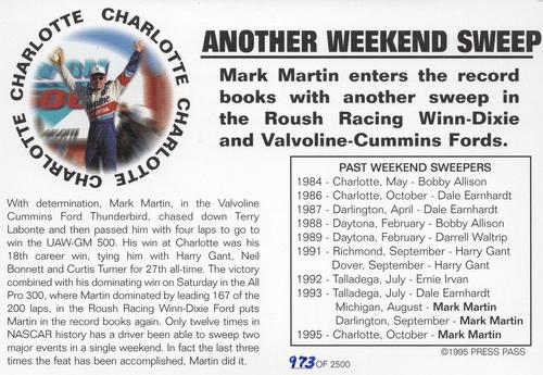 1995 Press Pass - Mark Martin Weekend Sweep #NNO Mark Martin Back