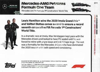 2020 Topps Now Formula 1 #011 Mercedes-AMG Petronas Formula One Team Back