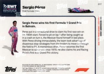 2020 Topps Now Formula 1 #017 Sergio Pérez Back