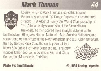 1992 Racing Legends IHRA - World Champions #4 Mark Thomas Back