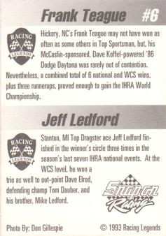 1992 Racing Legends IHRA - World Champions #6 Frank Teague / Jeff Ledford Back