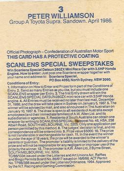 1986 Scanlens Australian Motor Racing #3 Peter Williamson Back