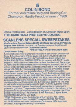 1986 Scanlens Australian Motor Racing Cards #5 Colin Bond Back