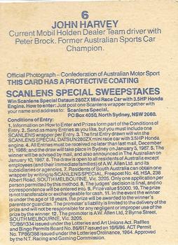 1986 Scanlens Australian Motor Racing #6 John Harvey Back