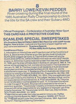 1986 Scanlens Australian Motor Racing Cards #8 Barry Lowe / Kevin Pedder Back