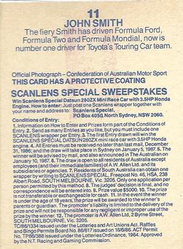 1986 Scanlens Australian Motor Racing Cards #11 John Smith Back