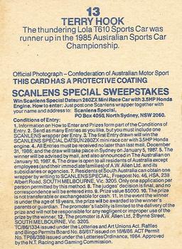 1986 Scanlens Australian Motor Racing #13 Terry Hook Back