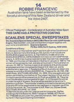 1986 Scanlens Australian Motor Racing #14 Robbie Francevic Back
