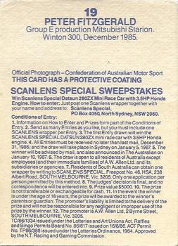 1986 Scanlens Australian Motor Racing Cards #19 Peter Fitzgerald Back