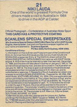 1986 Scanlens Australian Motor Racing Cards #21 Niki Lauda Back