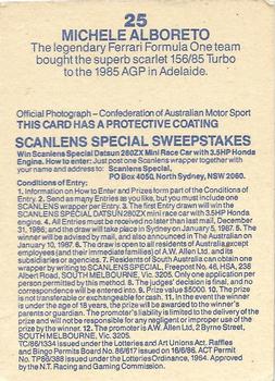 1986 Scanlens Australian Motor Racing Cards #25 Michele Alboreto Back