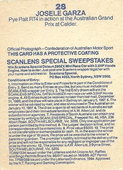 1986 Scanlens Australian Motor Racing Cards #28 Joele Garza Back