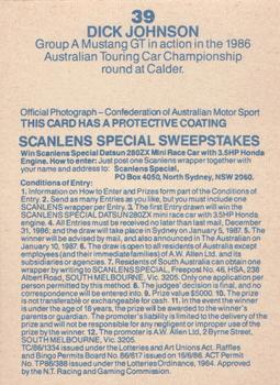 1986 Scanlens Australian Motor Racing #39 Dick Johnson Back