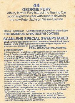 1986 Scanlens Australian Motor Racing Cards #44 George Fury Back