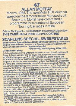 1986 Scanlens Australian Motor Racing Cards #47 Allan Moffat Back