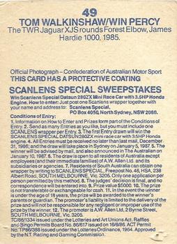 1986 Scanlens Australian Motor Racing Cards #49 Tom Walkenshaw / Win Percy Back