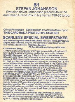 1986 Scanlens Australian Motor Racing Cards #51 Stefan Johansson Back