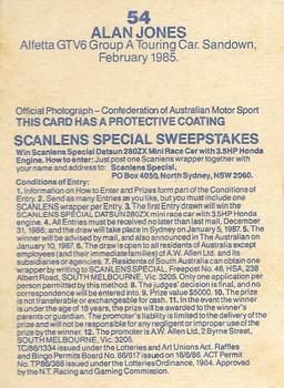 1986 Scanlens Australian Motor Racing #54 Alan Jones Back