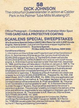1986 Scanlens Australian Motor Racing #58 Dick Johnson Back