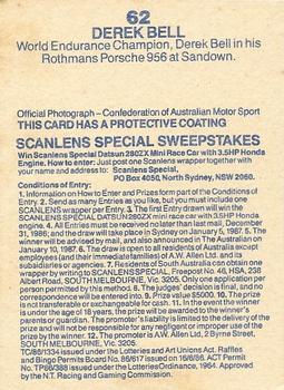 1986 Scanlens Australian Motor Racing #62 Derek Bell Back