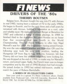 1995 F1 News Drivers Of The '80's #4 Thierry Boutsen Back