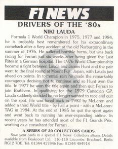 1995 F1 News Drivers Of The '80's #8 Niki Lauda Back