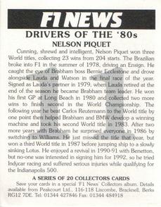 1995 F1 News Drivers Of The '80's #11 Nelson Piquet Back