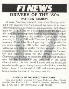 1995 F1 News Drivers Of The '80's #17 Patrick Tambay Back
