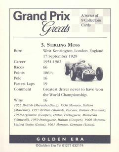 1995 Golden Era Grand Prix Greats #3 Stirling Moss Back
