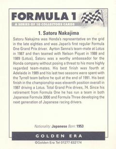 1996 Golden Era Formula 1 #1 Satoru Nakajima Back