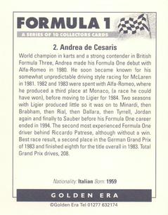 1996 Golden Era Formula 1 #2 Andrea De Cesaris Back