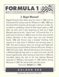 1996 Golden Era Formula 1 #3 Nigel Mansell Back