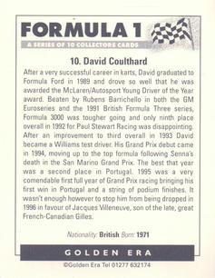 1996 Golden Era Formula 1 #10 David Coulthard Back
