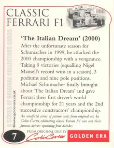 2002 Golden Era Classic Ferrari F1 #7 Michael Schumacher Back