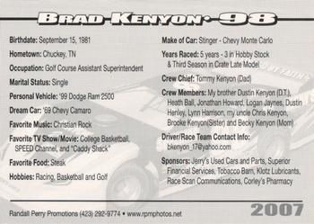 2007 Volunteer Speedway #NNO Brad Kenyon Back