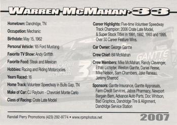 2007 Volunteer Speedway #NNO Warren McMahan Back