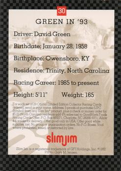 1993 Slim Jim #30 David Green Back