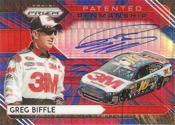 2020 Panini Prizm - Patented Penmanship Red and Blue Hyper Prizm #PP-GB Greg Biffle Front