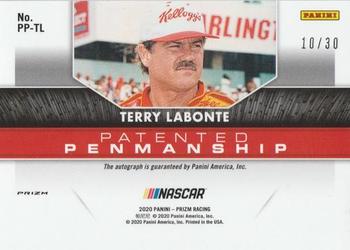 2020 Panini Prizm - Patented Penmanship Red and Blue Hyper Prizm #PP-TL Terry Labonte Back