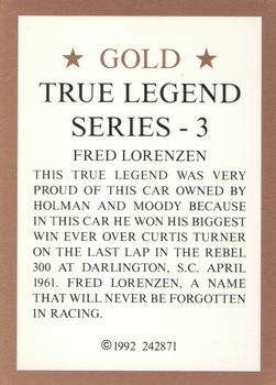 1992 Hilton G. Hill Gold True Legend Series 3 #NNO Fred Lorenzen Back