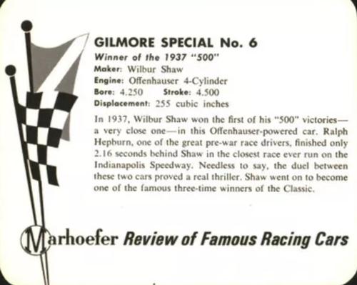 1965 Marhoefer Review of Famous Race Cars #NNO 1937 Gilmore Special Back