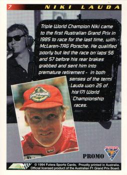 1994 Futera Adelaide F1 Grand Prix - Promo #7 Niki Lauda Back