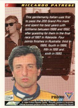 1994 Futera Adelaide F1 Grand Prix - Promo #8 Riccardo Patrese Back