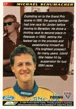 1994 Futera Adelaide F1 Grand Prix - Promo #17 Michael Schumacher Back
