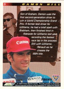 1994 Futera Adelaide F1 Grand Prix - Promo #5 Damon Hill Back