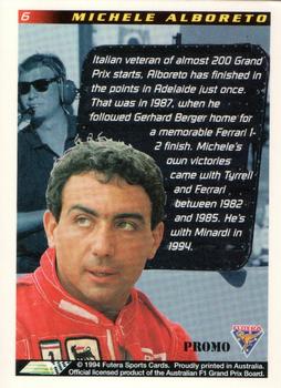 1994 Futera Adelaide F1 Grand Prix - Promo #6 Michele Alboreto Back