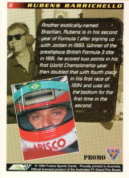 1994 Futera Adelaide F1 Grand Prix - Promo #9 Rubens Barrichello Back