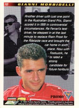 1994 Futera Adelaide F1 Grand Prix - Promo #16 Gianni Morbidelli Back